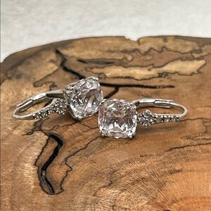 Vintage White Topaz Drop Earrings 925 Sterling Brilliant Cushion Cut Facets